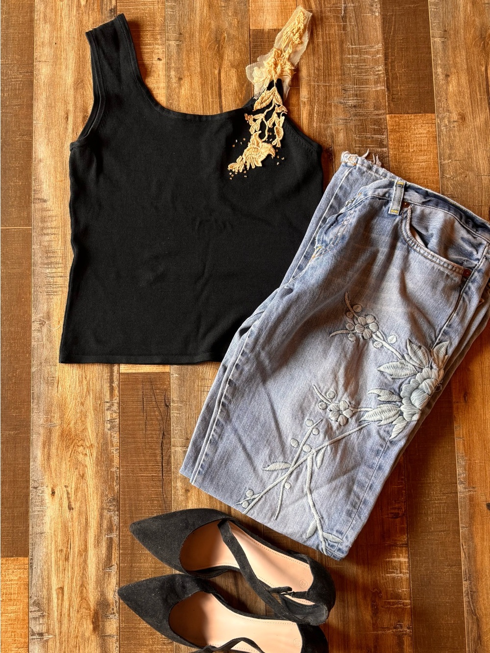 Embellished Black Tank Top Like New